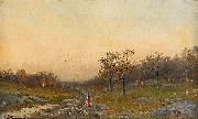 Mauritz Lindstrom Autumn Landscape with a Woman on a Road